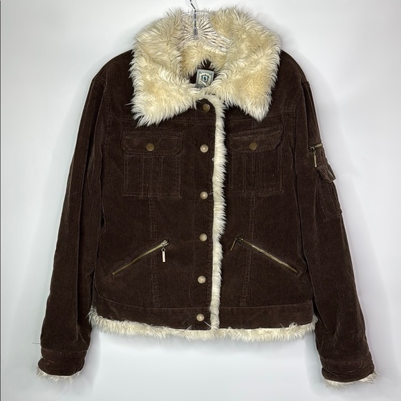 Grizzly Sherpa Lined Snap Button Up Corduroy Jacket Size Large - Picture 1 of 10